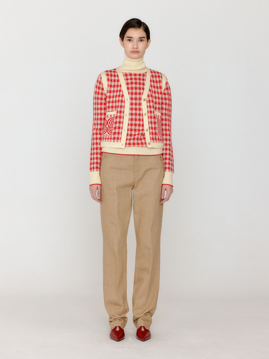 VITA Gingham Check Knit Vest - Red/Ivory