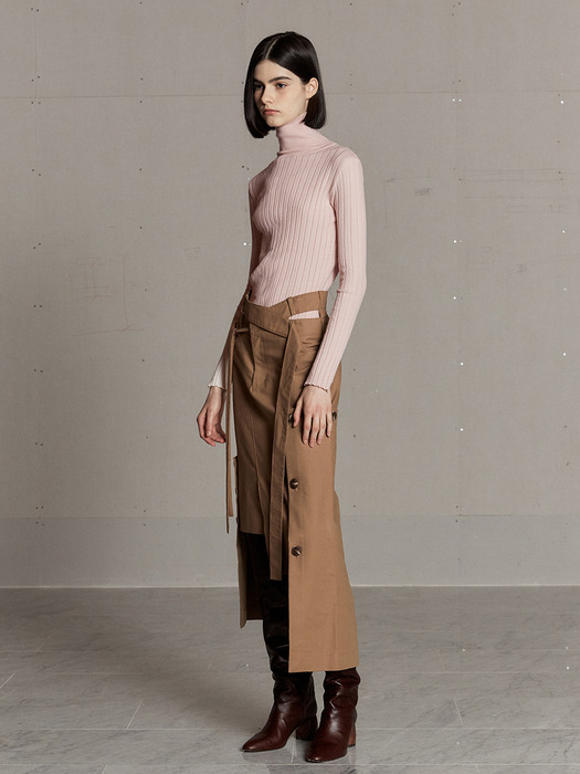 [SIGNATURE] VUI Double Belt Unbalance Ham Skirt_Beige