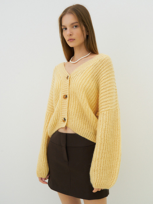 Mohair volume knit cardigan (yellow)