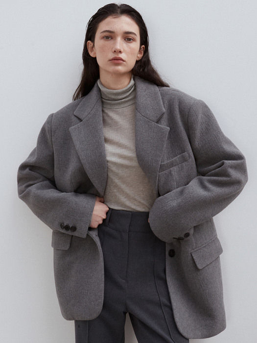 OU981 boucle wool jacket (gray)