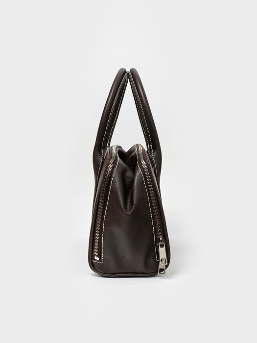 Double Zipper Tote Bag Dark-Brown
