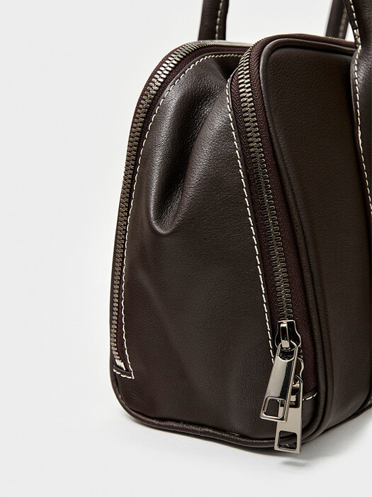 Double Zipper Tote Bag Dark-Brown