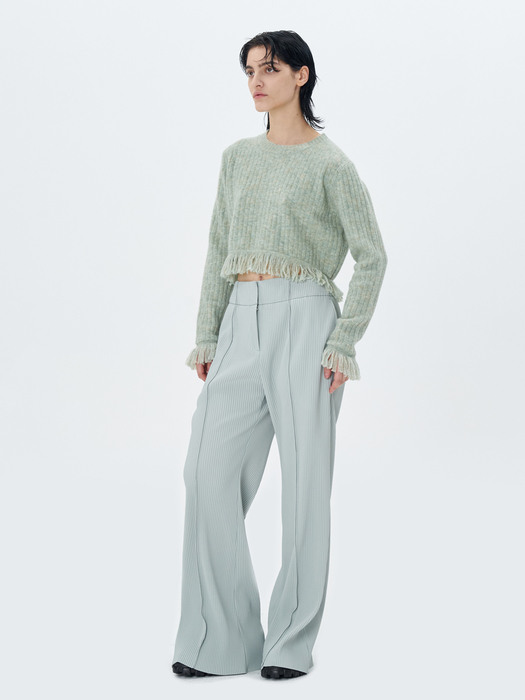 CONTRAST STITCH PLEATED TROUSERS(MINT)