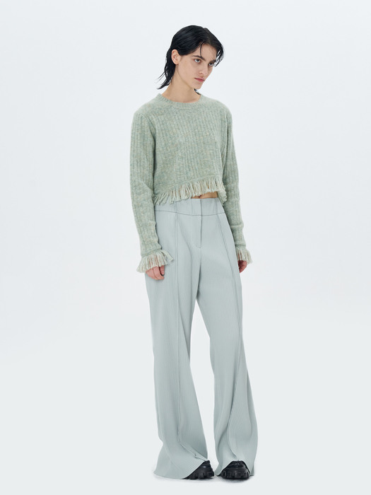 CONTRAST STITCH PLEATED TROUSERS(MINT)