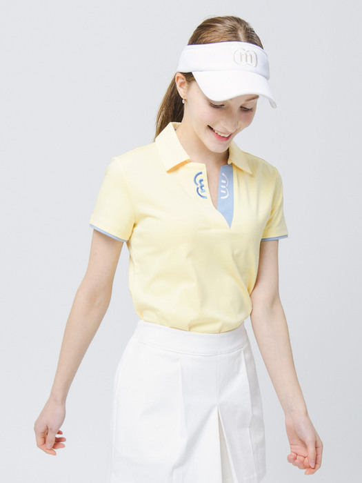 23SS 골프 오픈 넥 셔츠카라 버터 옐로우 반팔 티셔츠