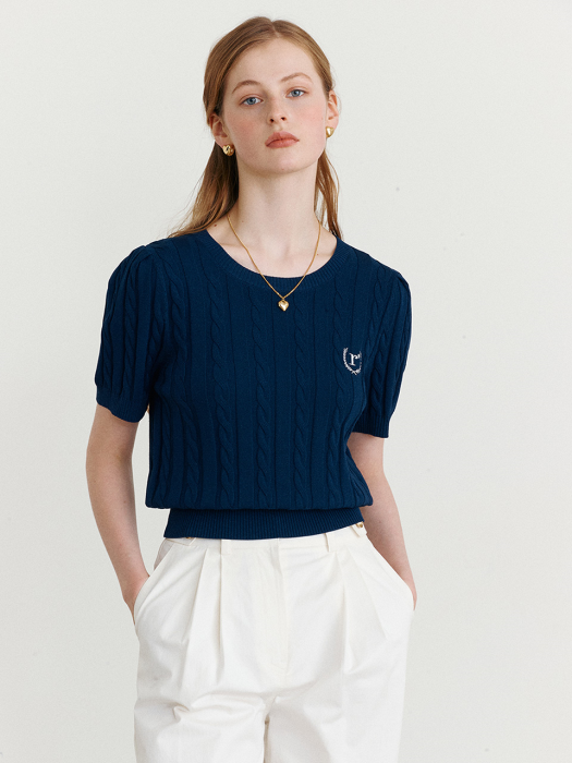 HALF SLEEVE CABLE KNIT NAVY
