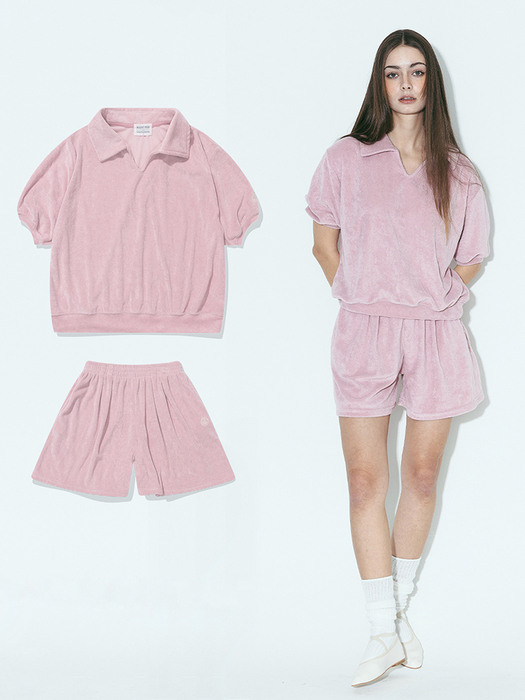 [셋업] AGP 테리 폴로 하프 셔츠(W) & 테리 쇼츠 핑크
