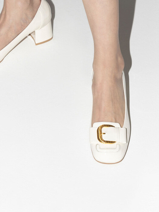 Doberge Buckled Pumps in Milky White Patent