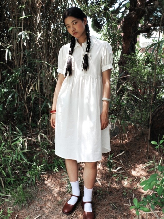 PUFF SHIRT DRESS_WHITE