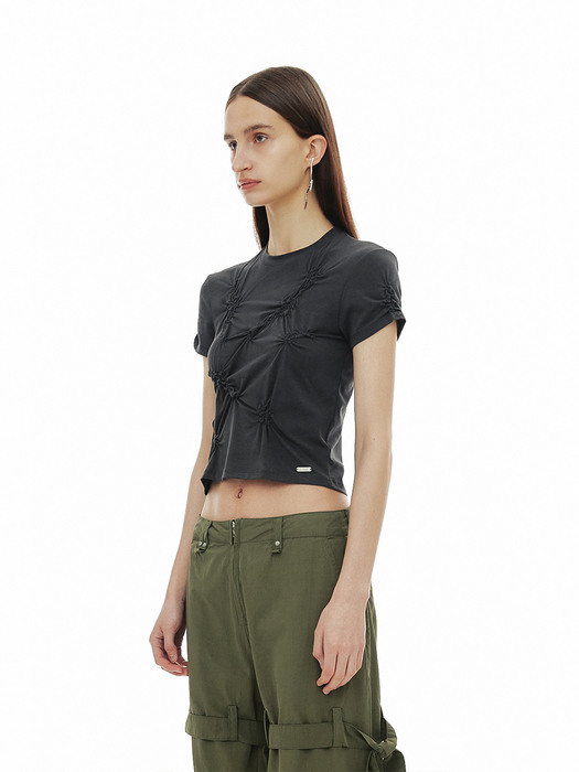 FLOWER TWISTED HALF TOP / CHARCOAL