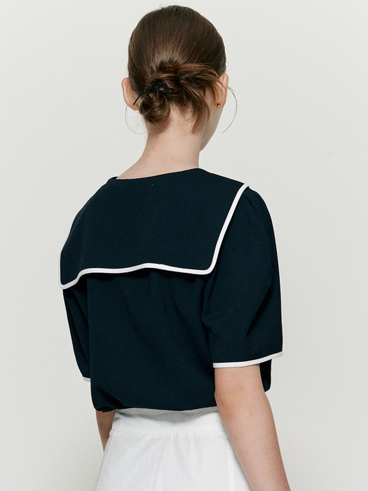 Sailor collar binding blouse - Navy