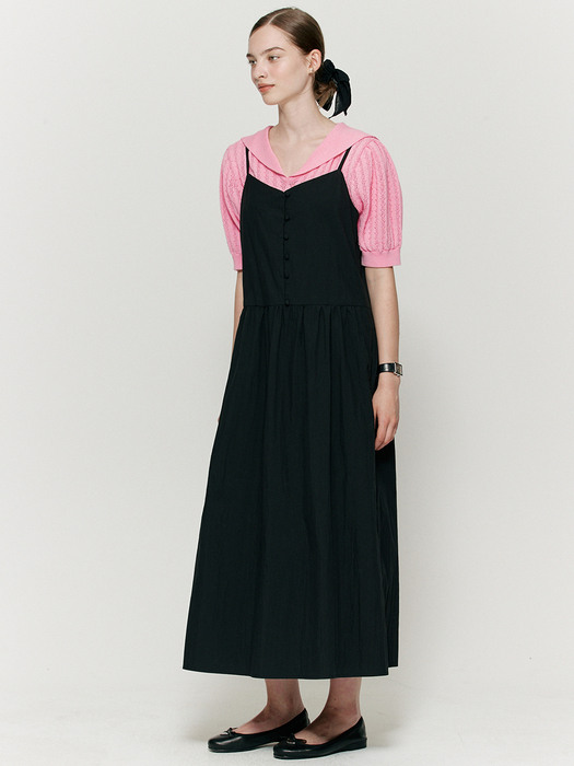 Cover button layered dress - Black