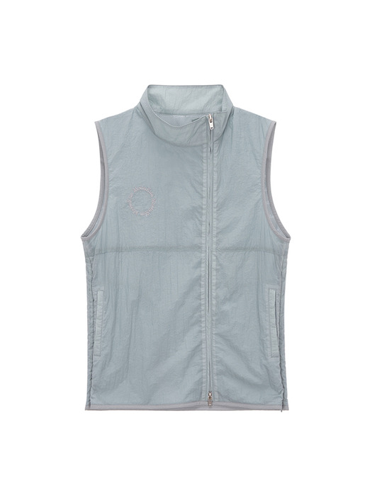 HIGH NECK TAPING ZIP UP VEST IN SMOKE BLUE