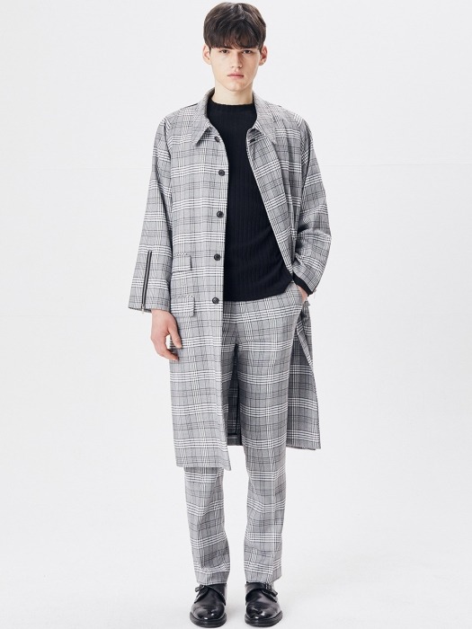 BLACK TAILORED CHECK BALMAKHAN FLAB TRENCH COAT