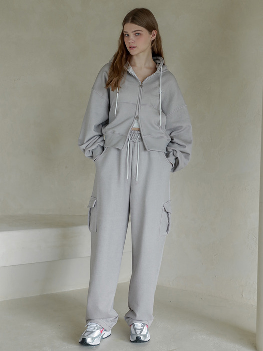 Lossy  Pigment Patch Cargo Sweat Pants_gray