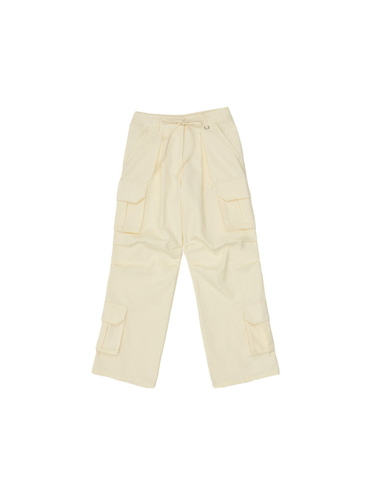4Cargo Pocket Pintuck Keyring Straight Pants Cream