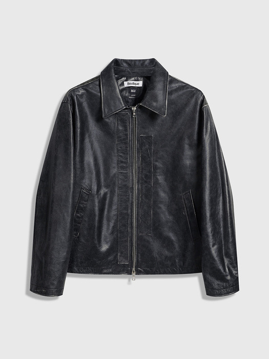 Destressed Leather Jacket (Black)