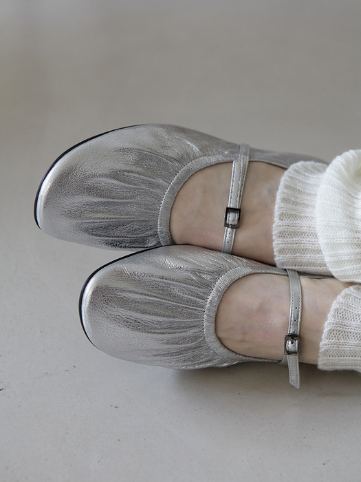 Mrc061 Shirring Flat Shoes (Silver)