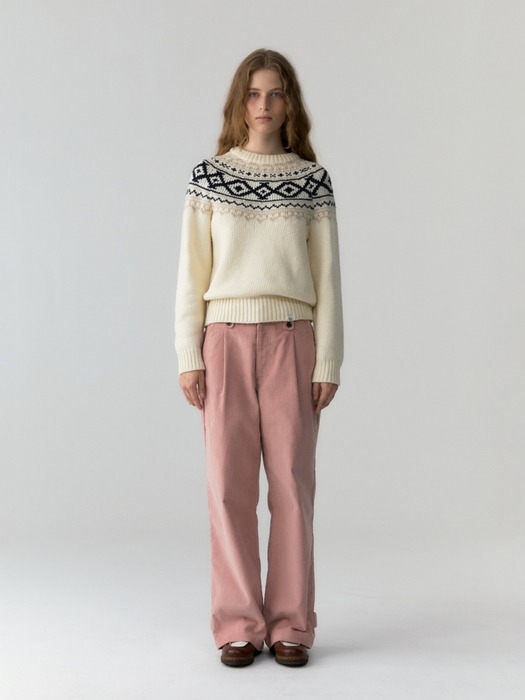 fair isle knit pullover - ivory/navy