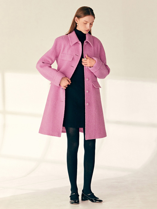 MELORA Stand collar semi A-line wool half coat (Pink)