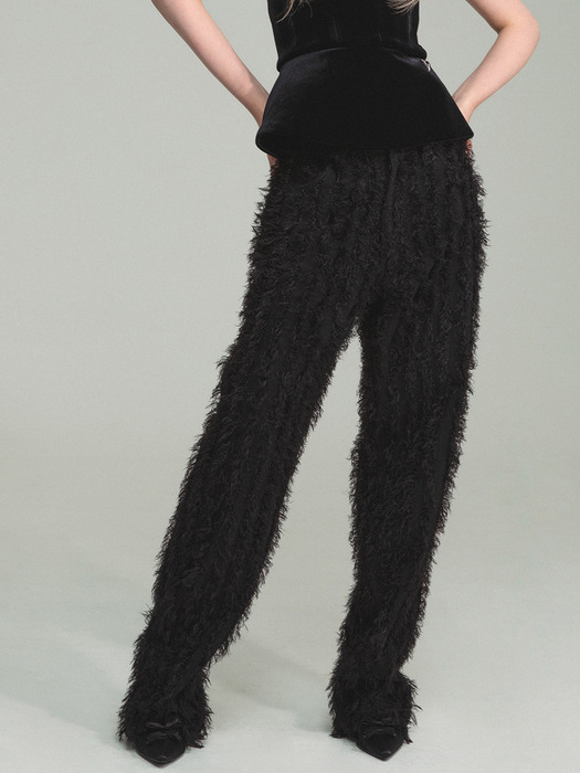 Fake feather 5 pocket pants black