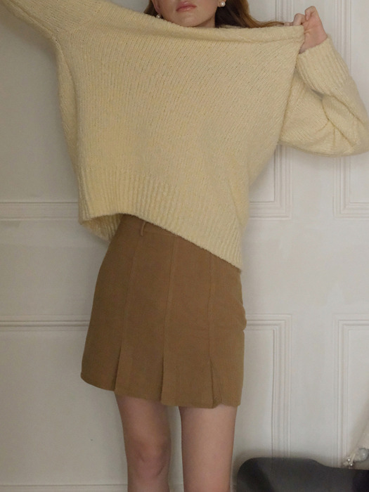 Cest_Suede pleated skirt_BEIGE