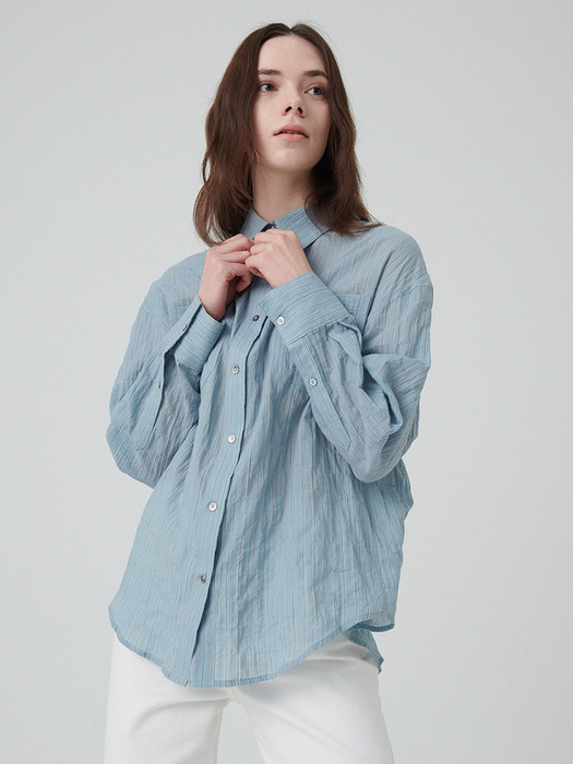 SORA Linen Blended Shirt (Mint Stripe)