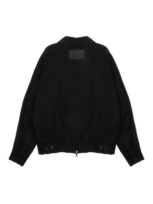 COTTON BLEND COLLAR RELAXED BOMBER JACKET IN BLACK