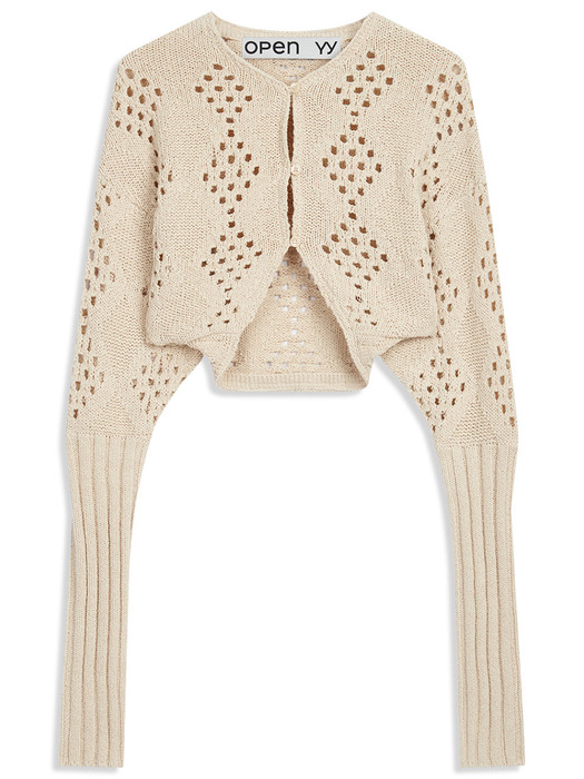 ARGYLE POINTELLE KNIT BOLERO, BEIGE