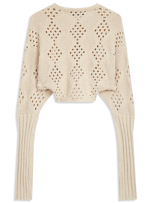 ARGYLE POINTELLE KNIT BOLERO, BEIGE