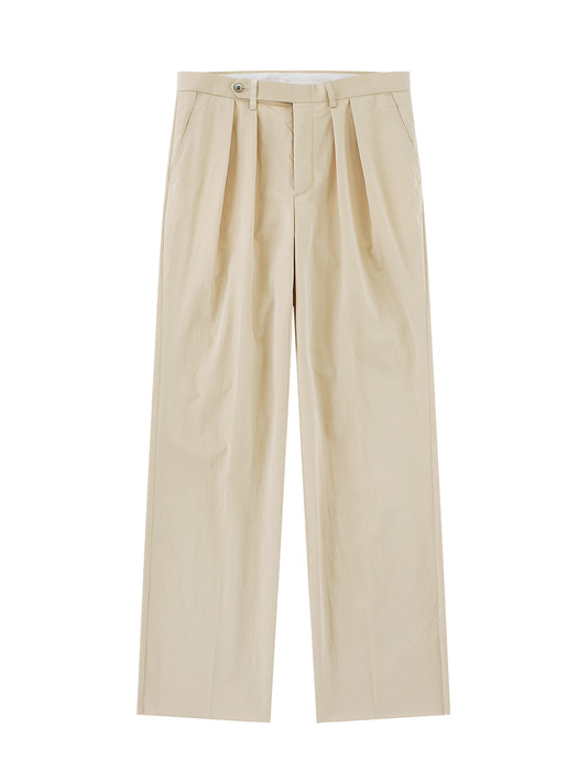 [Easy line] Cotton Two Pleated Wide Chino Pants (Beige)
