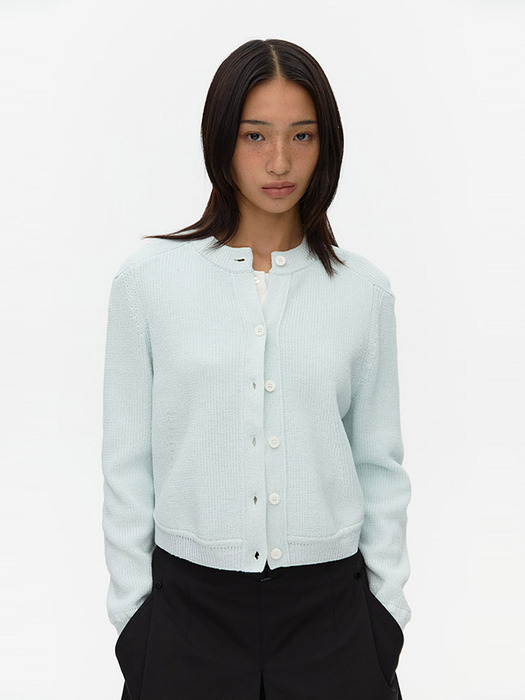 Ribbed Shoulder Cardigan_SKY BLUE