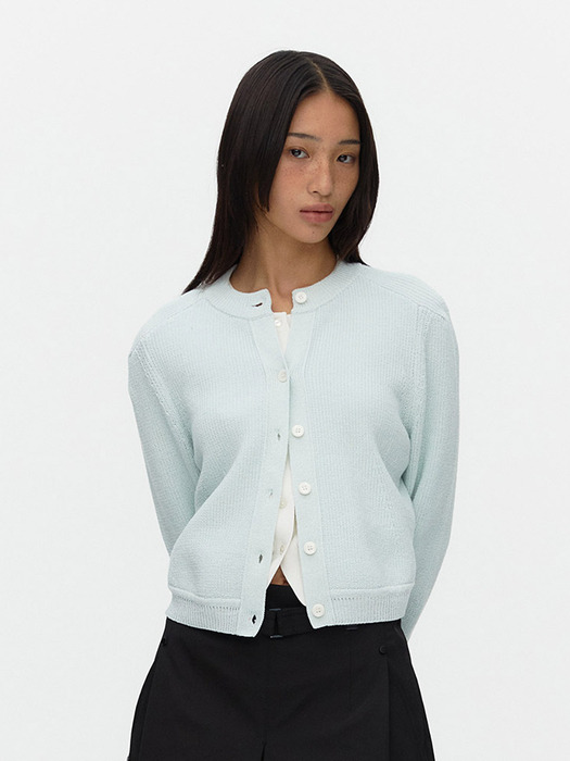 Ribbed Shoulder Cardigan_SKY BLUE