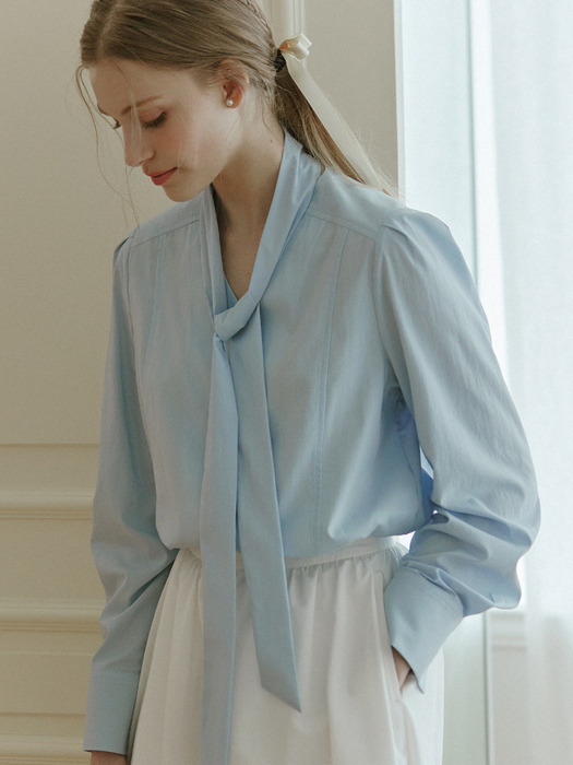 V-neck Tie Blouse - Sky Blue