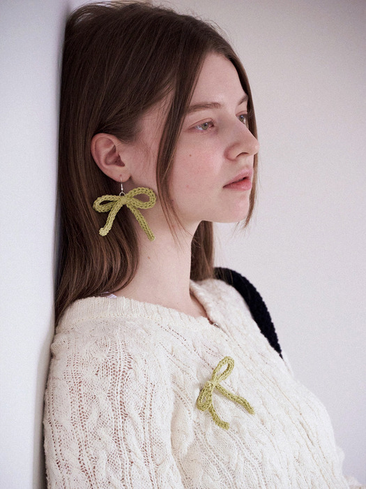 No.201 / Ribbon Crochet Earring (Silver 925) _ Lime