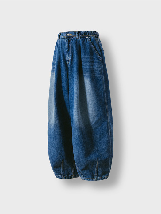 Tin Denim Washing Balloon Pants - Blue Denim