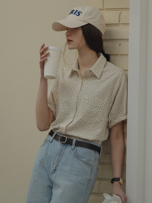 Balloon sleeve flower shirt_Sky blue