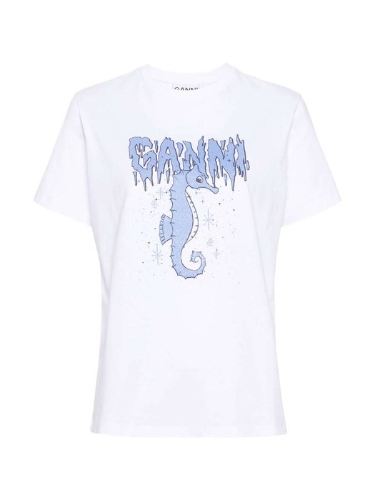 (당일) 24SS 가니 해마 프린트 화이트 여성 반팔 티셔츠 T3895 151