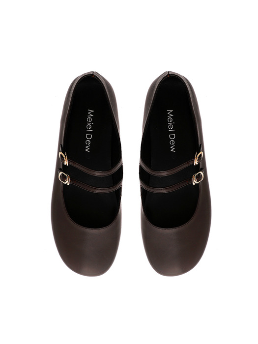 MD1111f Round Toe Two Strap Flats_Choco Brown