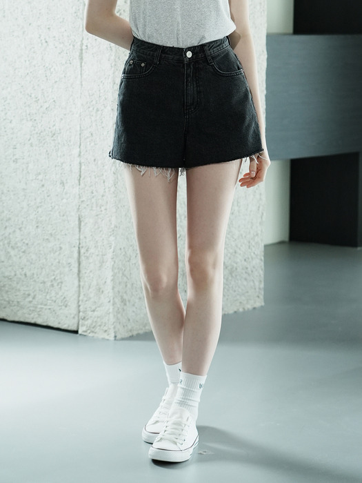 W1040 DAMAGE DENIM SHORT PANTS_BLACK