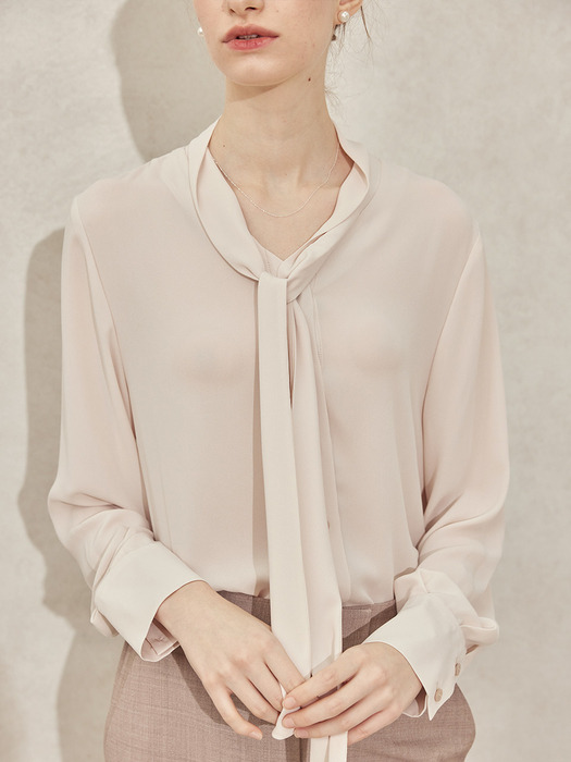 Silky Strap Tie Blouse_Pink Beige