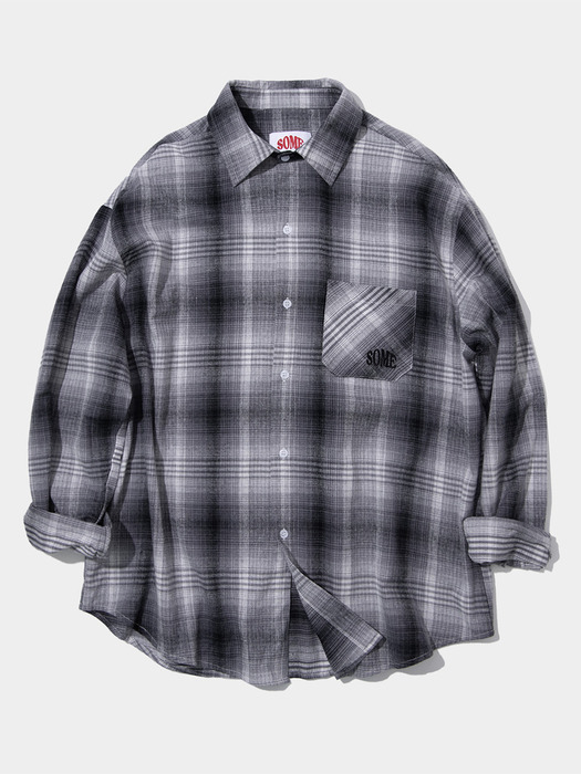 Unisex Tartan Check Pattern Boxy Overfit Cotton Shirt Series [Gray]