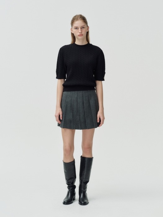 wool pleats skirt - charcoal