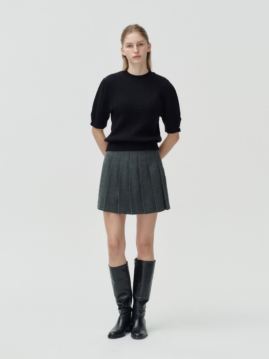 wool pleats skirt - charcoal