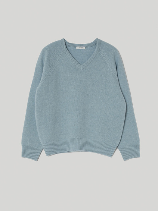 Cashmere Blended V neck Knit (Sky blue)