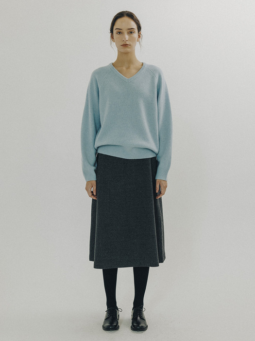 Cashmere Blended V neck Knit (Sky blue)