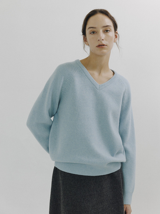 Cashmere Blended V neck Knit (Sky blue)