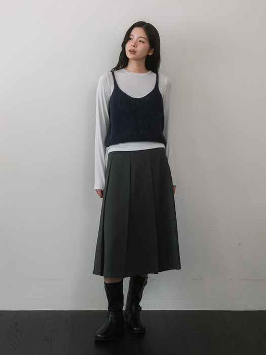 Wool Blend Pleats Skirt - Charcoal