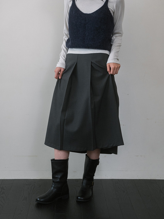 Wool Blend Pleats Skirt - Charcoal