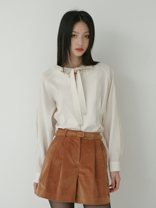 RIBBON TIE LACE DART BLOUSE_IVORY